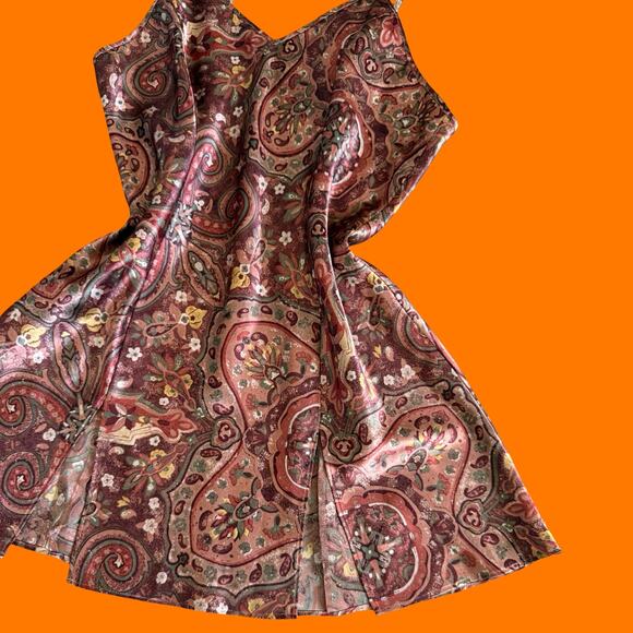 00's vintage brown floral satin y2k lingerie slip dress MEDIUM - Picture 2 of 6